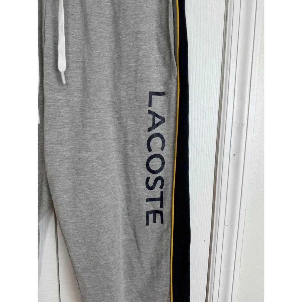 Lacoste Mens Sleepwear Lounge Pants‎ Track Joggers Gray Black Gold Side Stripe L